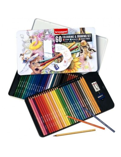 Boite métal 60 crayons de couleurs Bryunzeel