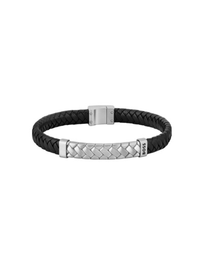 Bracelet BOSS Tailored en cuir et acier PVD