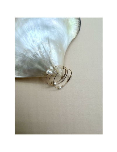 Bague ajustable Indriya Semainiers en plaqué or et nacre