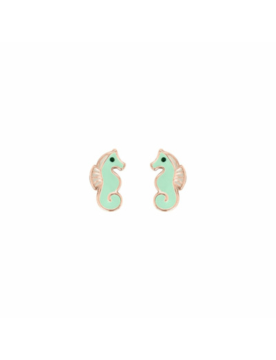 Puces d'oreilles à vis en or jaune et hippocampes laqués