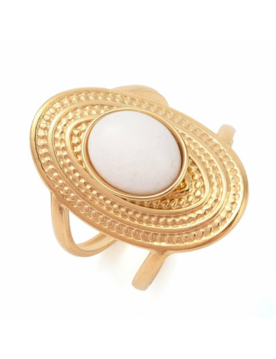 Bague plateau ovale jade blanc
