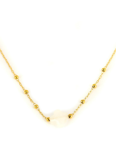 Collier ZAG en acier doré et agate blanche