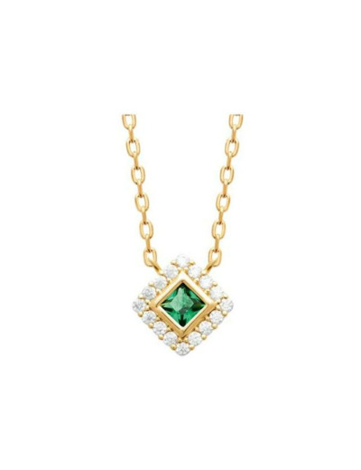 Collier en plaqué or, oxyde de zirconium et pierre de couleur