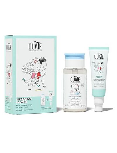 OFFRE 2+1 OUATE - Mes Soins Idéaux - Coffret Découverte fille Soin Visage OUATE - 9-11 Ans - 1 Soin Hydratant 50 ml + 1 Nettoyant Visage 150 ml - Formules Vegan - Made in France