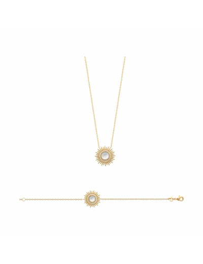 Collier en plaqué or, nacre et oxydes de zirconium, 45cm