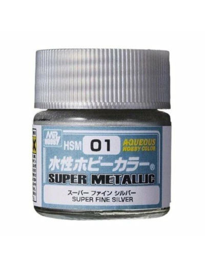 GUNZE HSM-01 PEINTURE AQUEOUS HOBBY SUPER METALLIC COLORS (10 ML) SUPERFINE SILVER