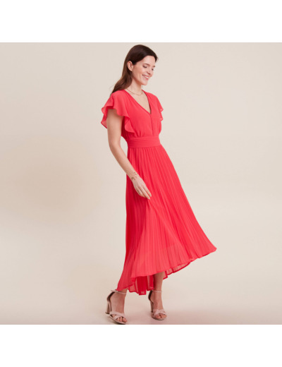 Robe longue évasée plissée