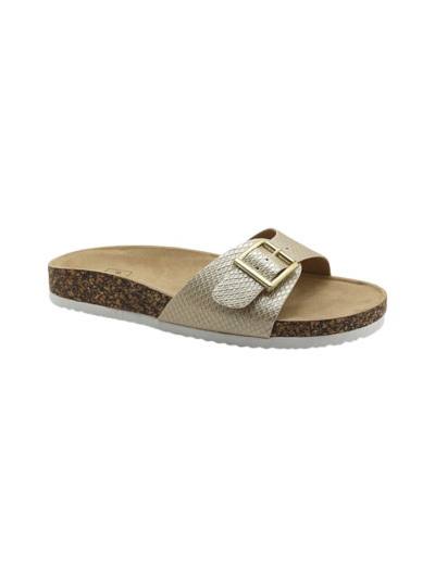 Mule plate femme python or