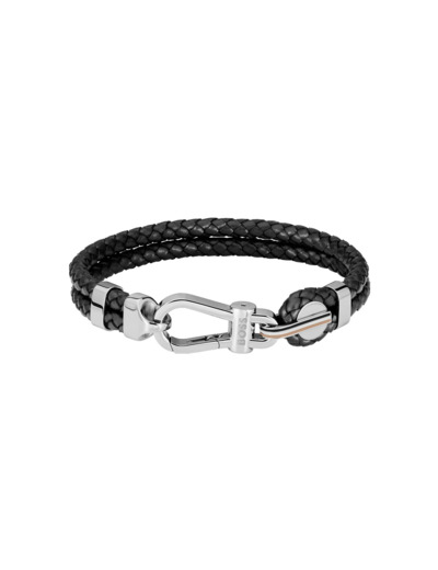 Bracelet BOSS Ares Prime en cuir et acier PVD