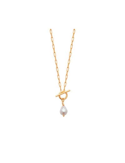 Collier en plaqué or et perle de culture, 45cm
