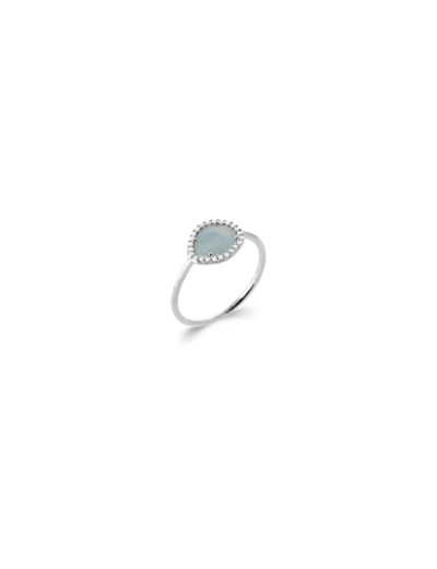 Bague en argent rhodié et agate bleue