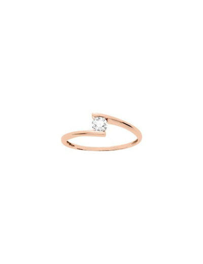 Solitaire en or rose et oxyde de zirconium
