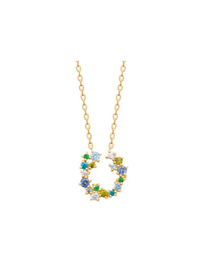 Collier en plaqué or, oxyde de zirconium et pierres de couleurs, 45 cm