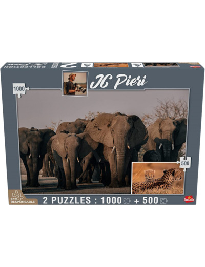 Puzzle JC PIERI - Éléphants 1000 Pcs & Guépards 500 Pcs