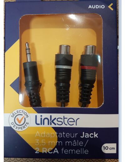 Adaptateur Jack 3,5mm mâle/2 RCA femelle 10cm