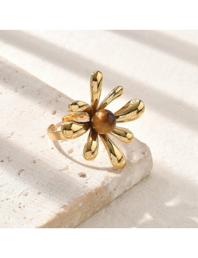 Bague fleur oeil de tigre