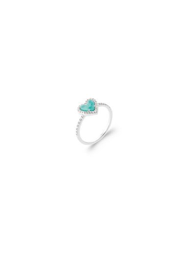 Bague en argent rhodié, oxydes de zirconium et pierre de couleur