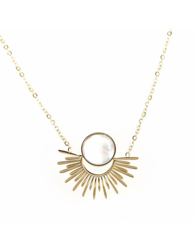 Collier ZAG en acier doré et nacre blanche
