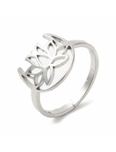 Lotus et lune bague acier inoxydable