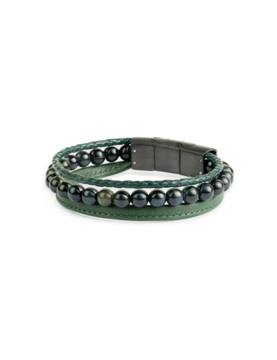 Bracelet Gemini triple en cuir et oeil de tigre