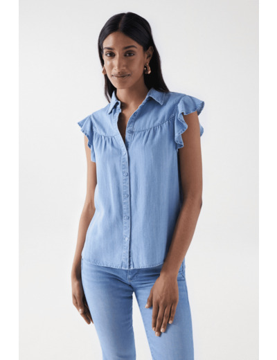 BLOUSE EN LIGHTDENIM AVEC VOLANTS