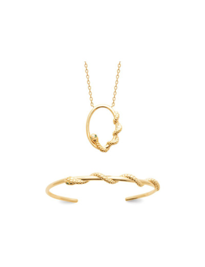 Bracelet-jonc en plaqué or et pierres de couleurs