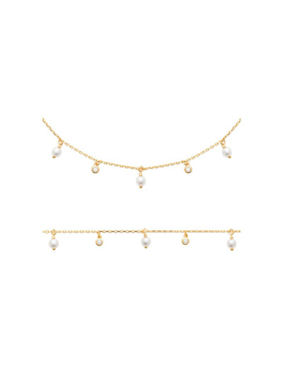 Collier en plaqué or et perle, 45 cm