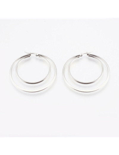 Créole ronde aplatie 2 anneaux acier inoxydable 54x52x2mm