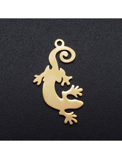 Pendentif gecko acier or plein