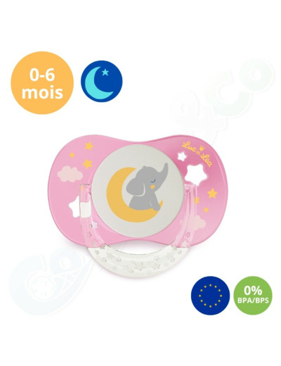 SUCETTE ANATOMIQUE FLUORESCENTE-NUIT POUR BEBE 0-6 MOIS LUC ET LEA