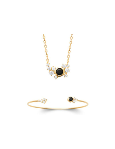 Collier en plaqué or, oxyde de zirconium et pierres de couleurs, 45 cm