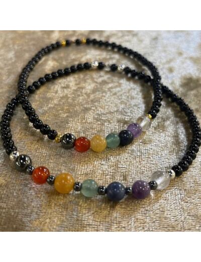 Chaine de cheville 7 Chakras tourmaline noir