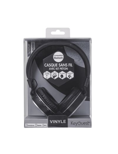 CASQUE BLUETOOTH KEYOUEST VINYLE NOIR ET ARGENT