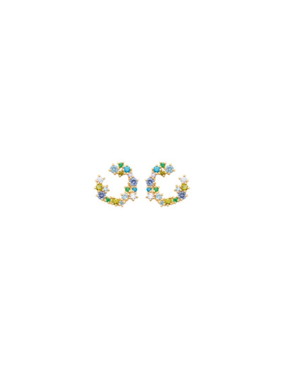Boucles d'oreilles en plaqué or, oxyde de zirconium et pierres de couleurs