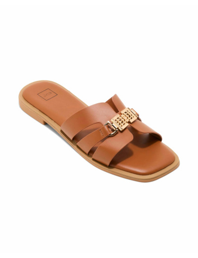 Mule plate femme cognac