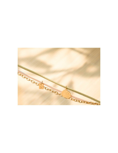 Bracelet Flowersforzoé en cuir et métal doré