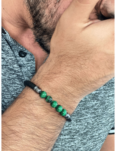 Bracelet oeil de tigre vert pour Homme